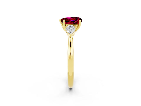 Yellow gold Heart Cut Garnet Three-Stone Ring with Pear Side Stones and Four-Prong Setting_14