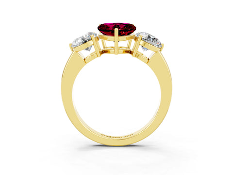 Yellow gold Heart Cut Garnet Three-Stone Ring with Prong Setting and Classic Band_3