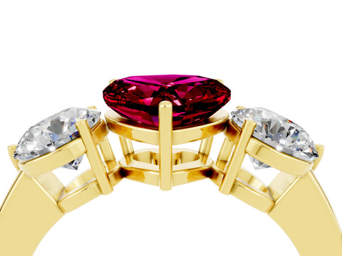 Yellow gold Heart Cut Garnet Three-Stone Ring with Prong Setting and Classic Band_4