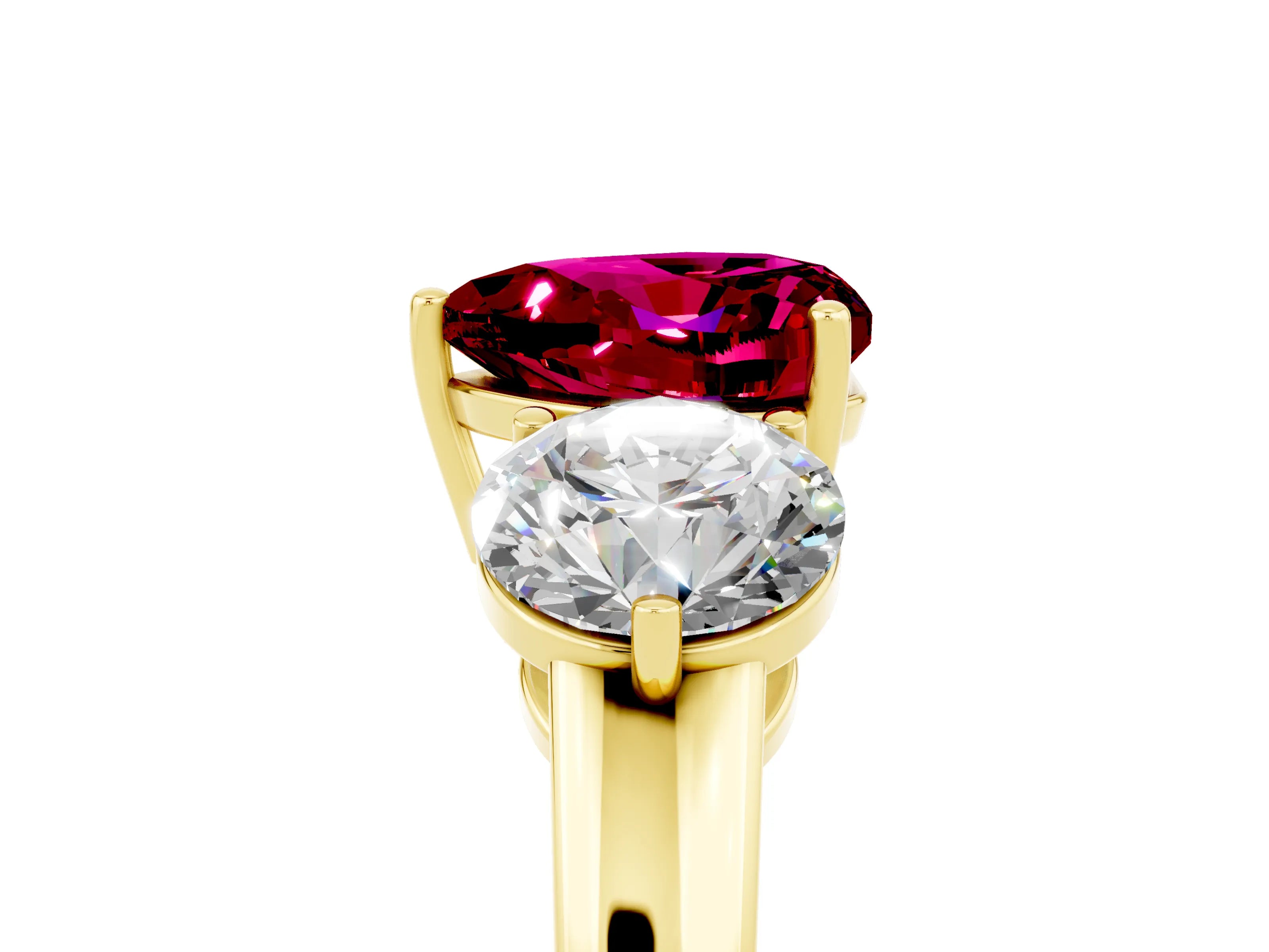 Yellow gold Heart Cut Garnet Three-Stone Ring with Prong Setting and Classic Band_5