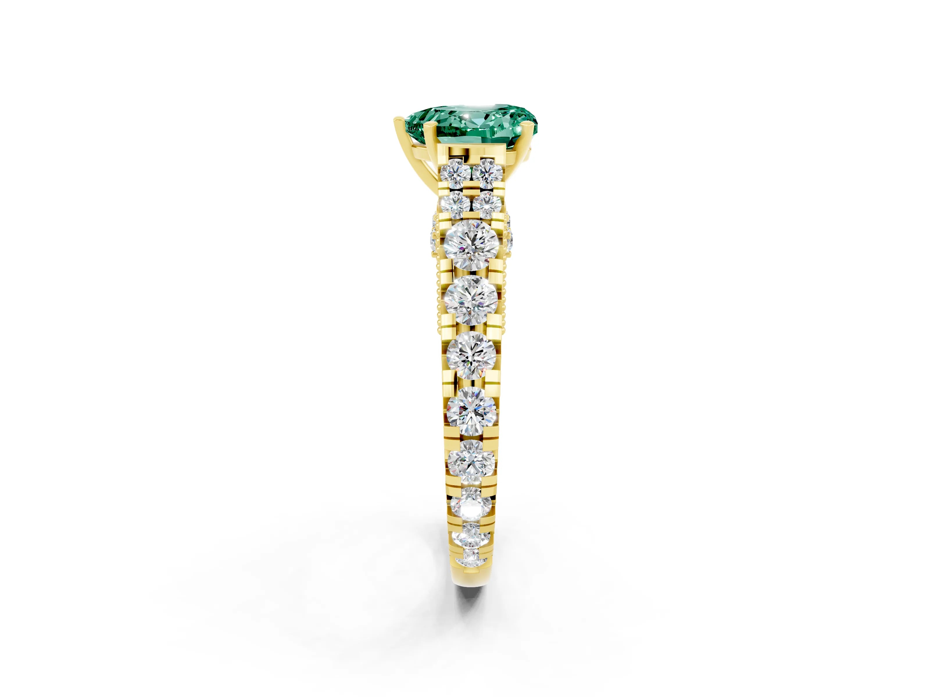 Yellow gold Heart Cut Green Sapphire Classic Solitaire Ring with Pavé Band and Four-Prong Setting_2