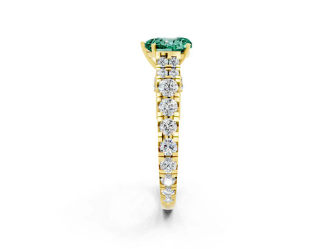 Yellow gold Heart Cut Green Sapphire Classic Solitaire Ring with Pavé Band and Four-Prong Setting_2