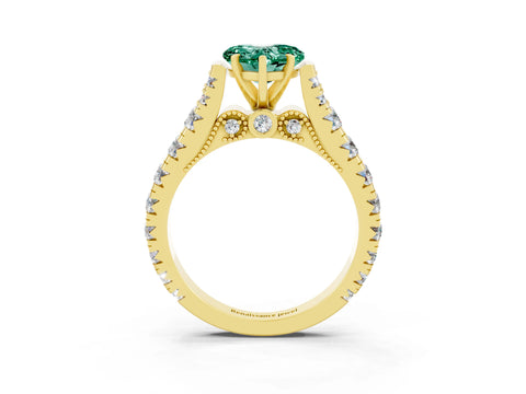 Yellow gold Heart Cut Green Sapphire Classic Solitaire Ring with Pavé Band and Four-Prong Setting_3