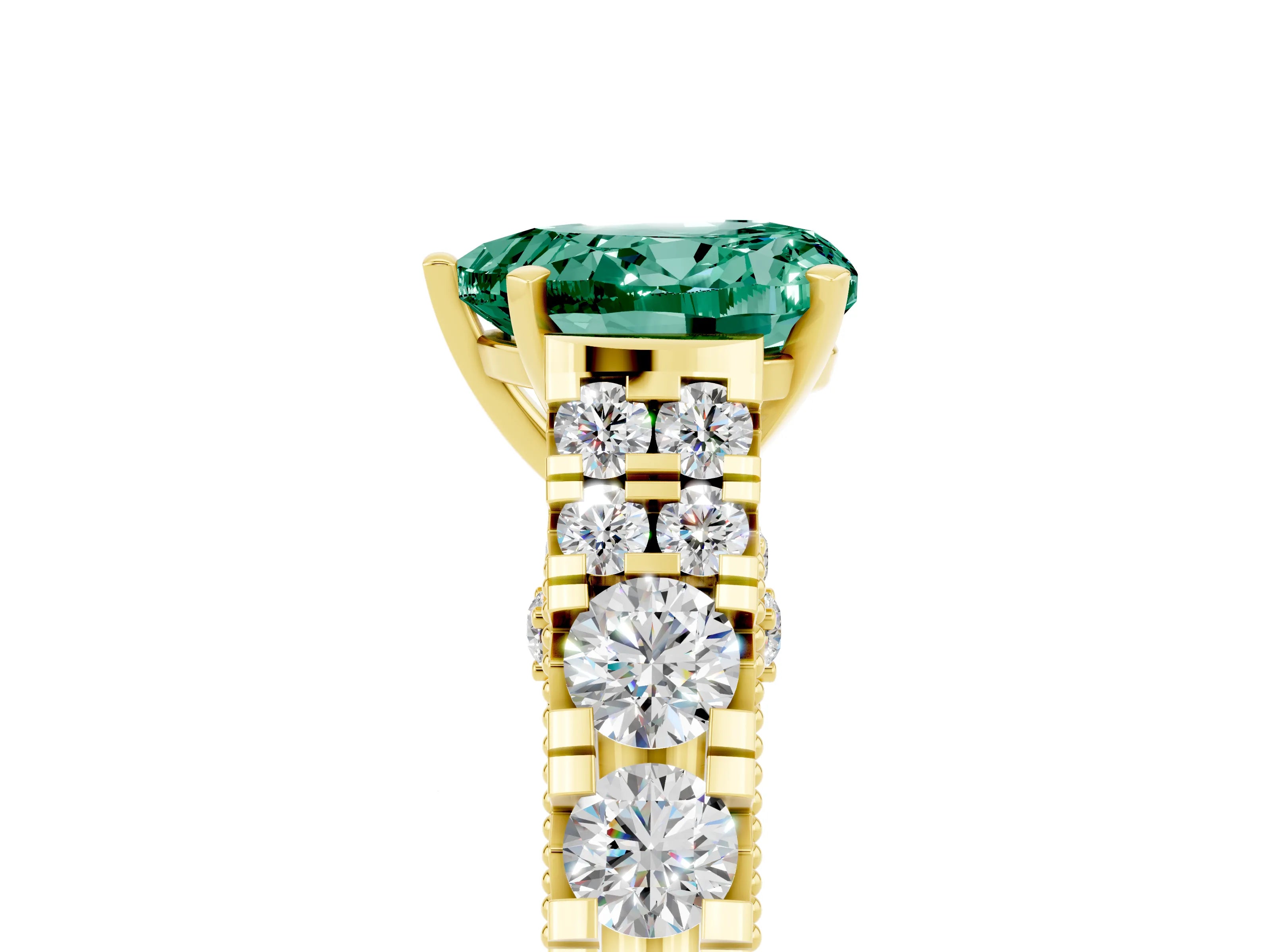 Yellow gold Heart Cut Green Sapphire Classic Solitaire Ring with Pavé Band and Four-Prong Setting_5