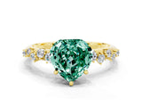 Yellow gold Heart Cut Green Sapphire Cluster Side Stone Solitaire Ring with Prong Setting_24