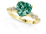 Yellow gold Heart Cut Green Sapphire Cluster Side Stone Solitaire Ring with Prong Setting_25