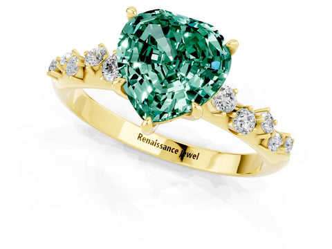 Yellow gold Heart Cut Green Sapphire Cluster Side Stone Solitaire Ring with Prong Setting_25