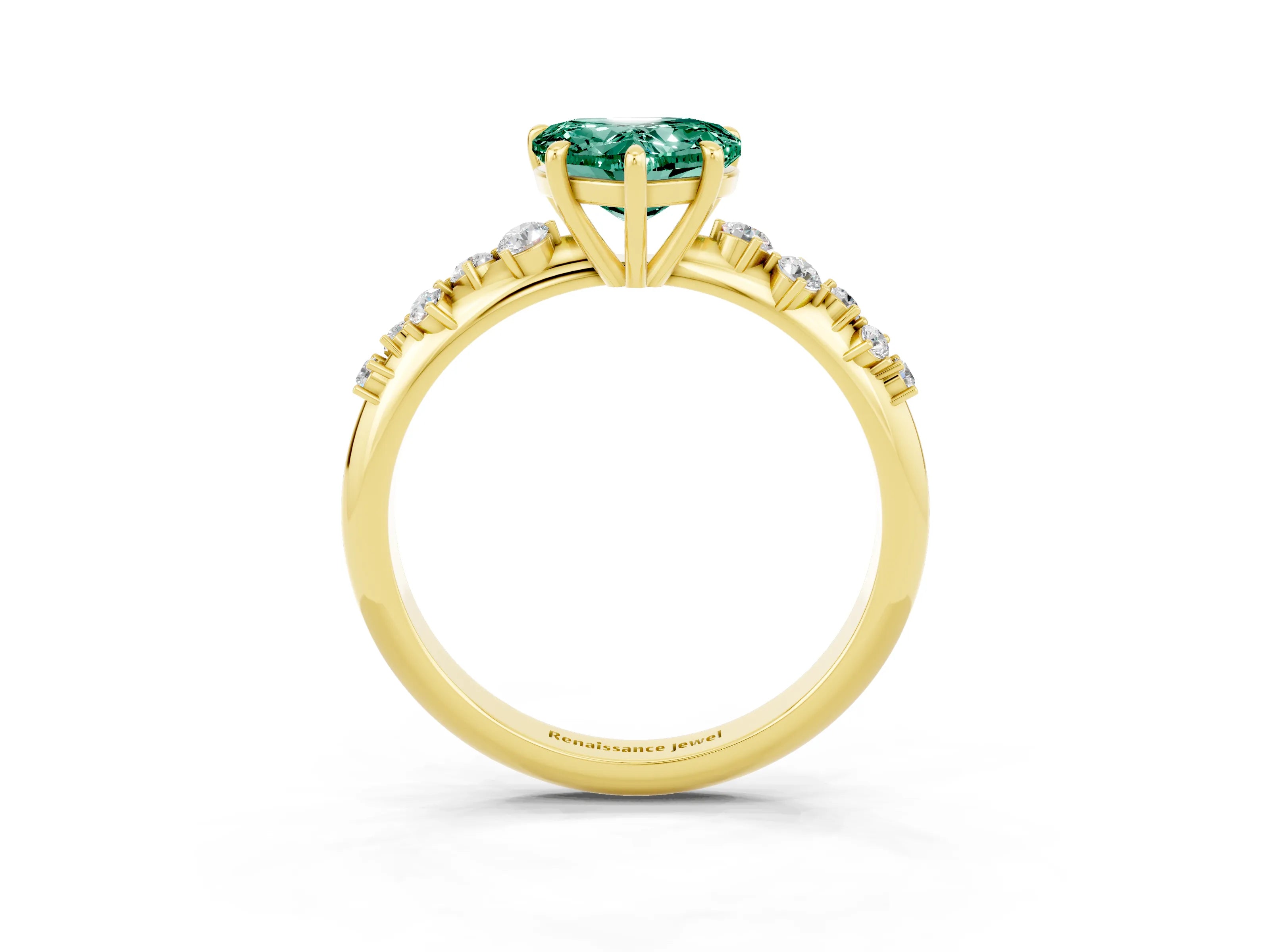 Yellow gold Heart Cut Green Sapphire Cluster Side Stone Solitaire Ring with Prong Setting_27
