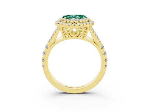 Yellow gold Heart Cut Green Sapphire Double Halo Ring with Split Shank and Prong Setting_15