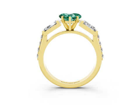 Yellow gold Heart Cut Green Sapphire Engagement Ring with Baguette Side Stones and Channel Set Band_3