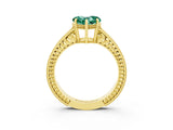 Yellow gold Heart Cut Green Sapphire Engagement Ring with Milgrain Channel Set Band and Prong Setting_3