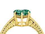 Yellow gold Heart Cut Green Sapphire Engagement Ring with Milgrain Channel Set Band and Prong Setting_4