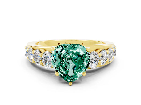 Yellow gold Heart Cut Green Sapphire Engagement Ring with Pavé Band and Four-Prong Setting