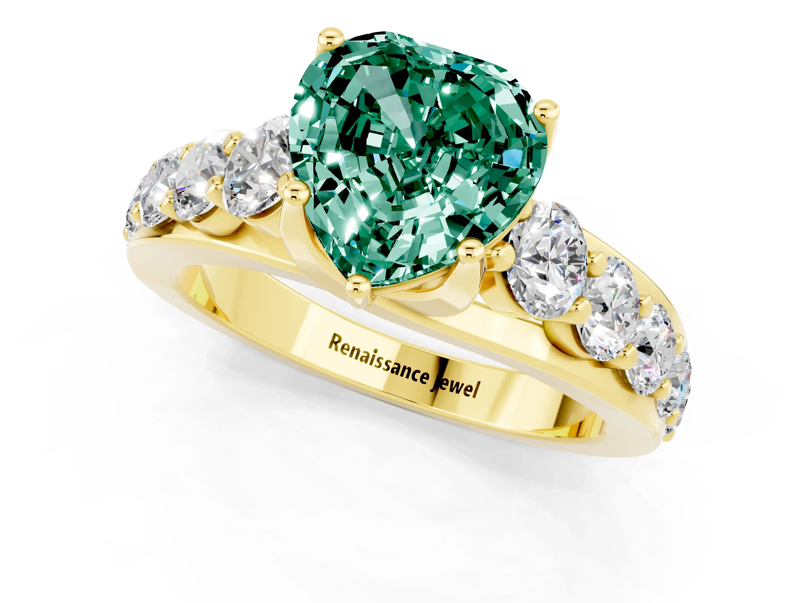 Yellow gold Heart Cut Green Sapphire Engagement Ring with Pavé Band and Four-Prong Setting_1