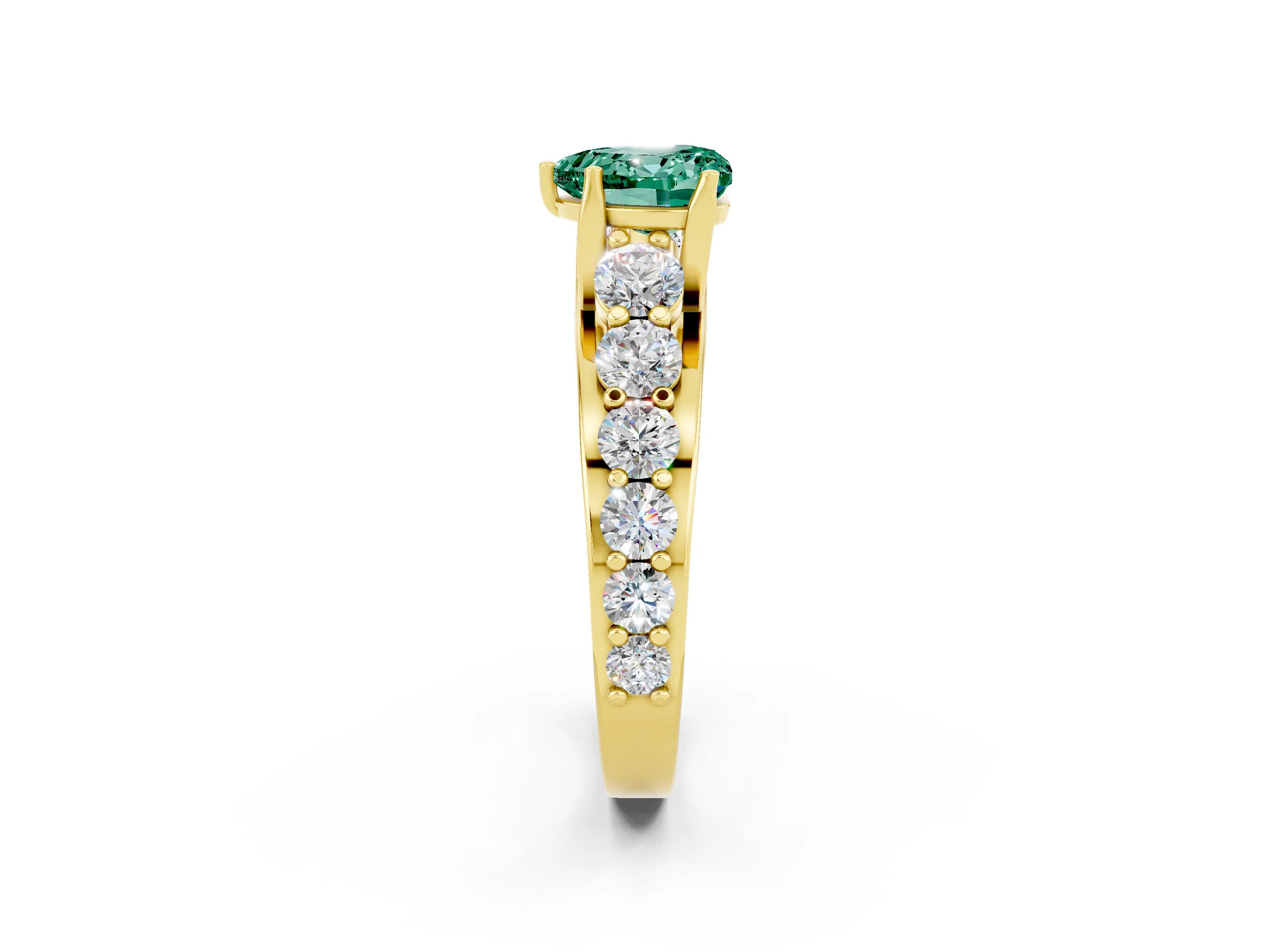 Yellow gold Heart Cut Green Sapphire Engagement Ring with Pavé Band and Four-Prong Setting_2