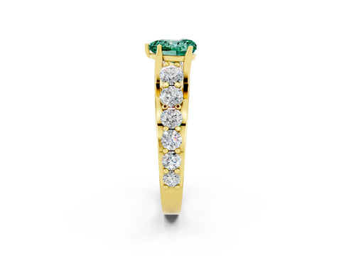 Yellow gold Heart Cut Green Sapphire Engagement Ring with Pavé Band and Four-Prong Setting_2