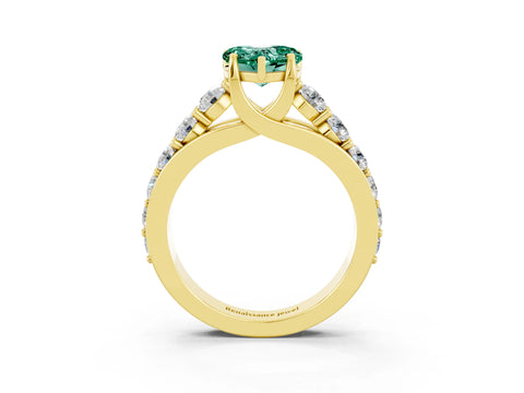 Yellow gold Heart Cut Green Sapphire Engagement Ring with Pavé Band and Four-Prong Setting_3