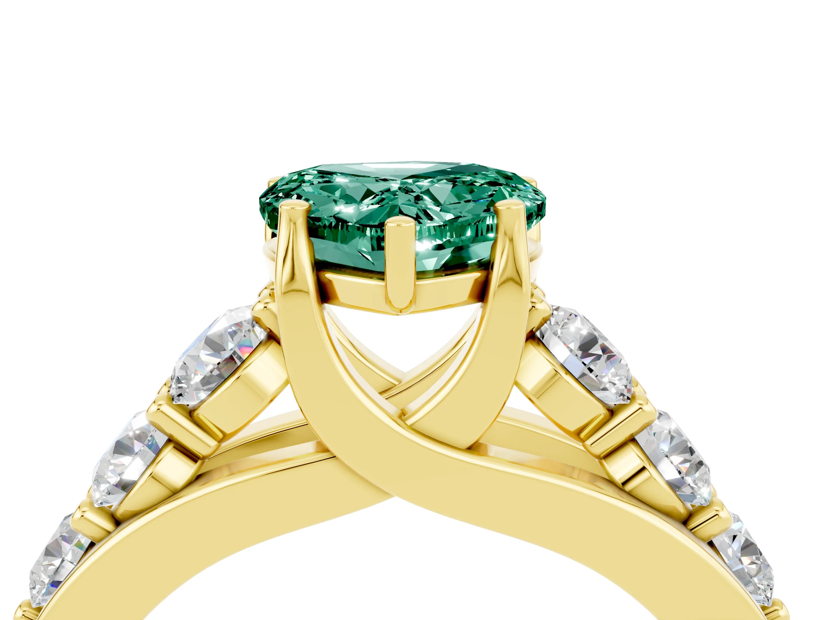 Yellow gold Heart Cut Green Sapphire Engagement Ring with Pavé Band and Four-Prong Setting_4