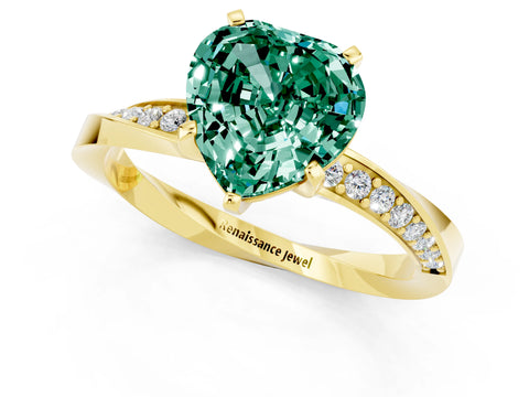Yellow gold Heart Cut Green Sapphire Engagement Ring with Side Stone Accents and Four-Prong Setting_25