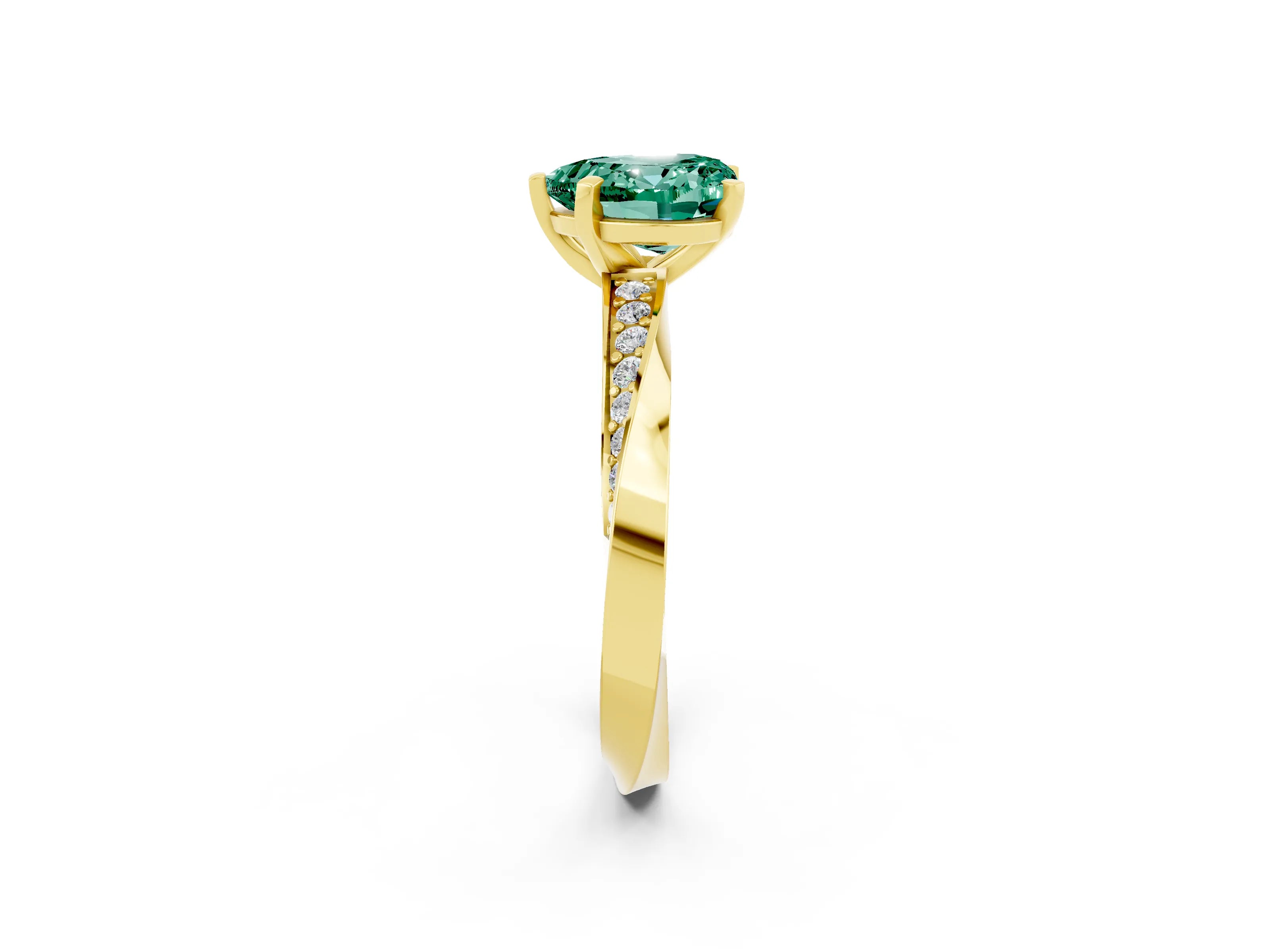 Yellow gold Heart Cut Green Sapphire Engagement Ring with Side Stone Accents and Four-Prong Setting_26