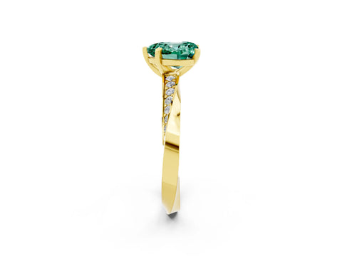 Yellow gold Heart Cut Green Sapphire Engagement Ring with Side Stone Accents and Four-Prong Setting_26