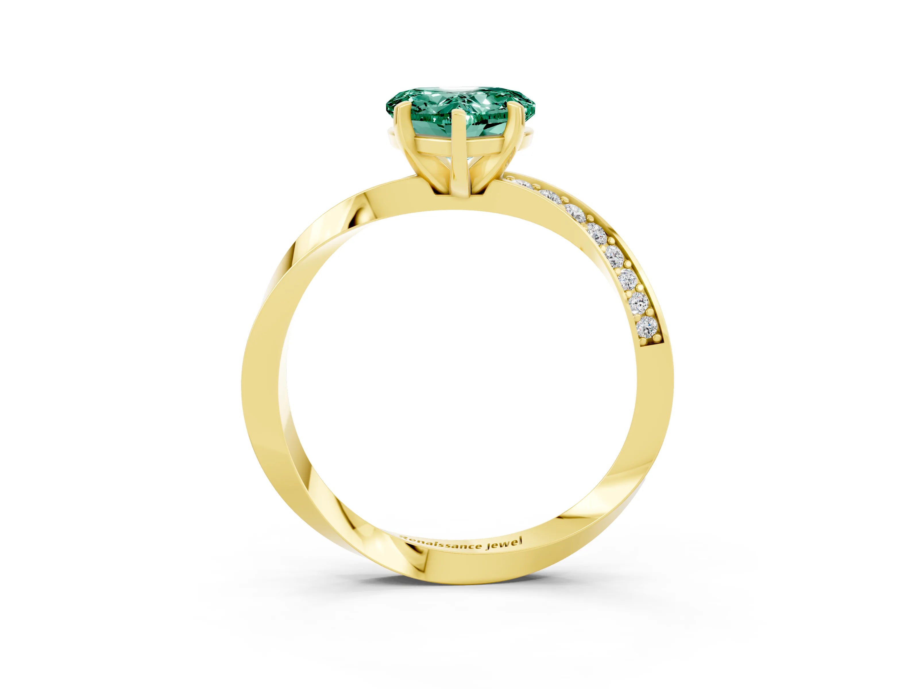 Yellow gold Heart Cut Green Sapphire Engagement Ring with Side Stone Accents and Four-Prong Setting_27