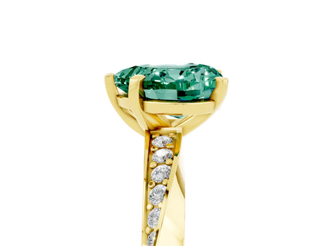 Yellow gold Heart Cut Green Sapphire Engagement Ring with Side Stone Accents and Four-Prong Setting_29