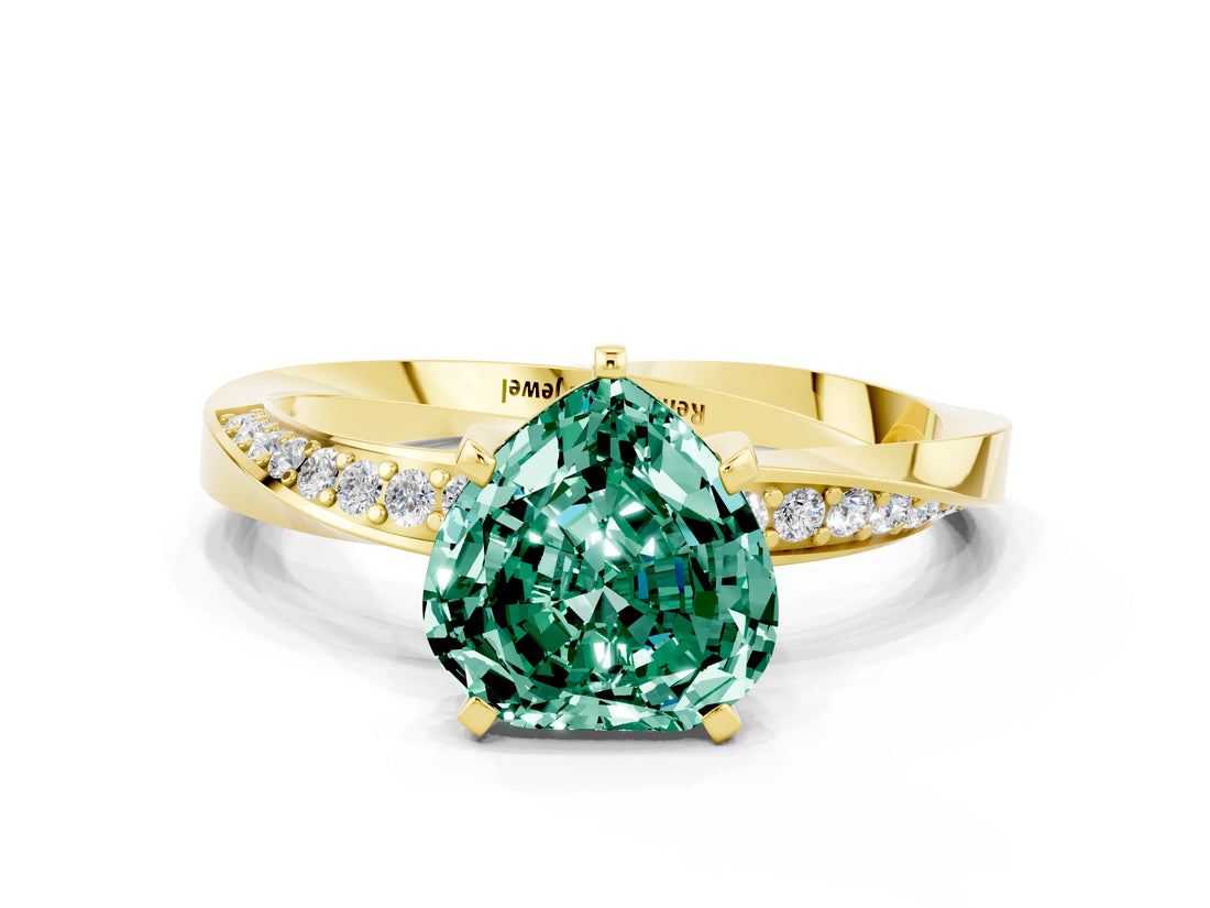 Yellow gold Heart Cut Green Sapphire Engagement Ring with Side Stone Accents and Four-Prong Setting_60