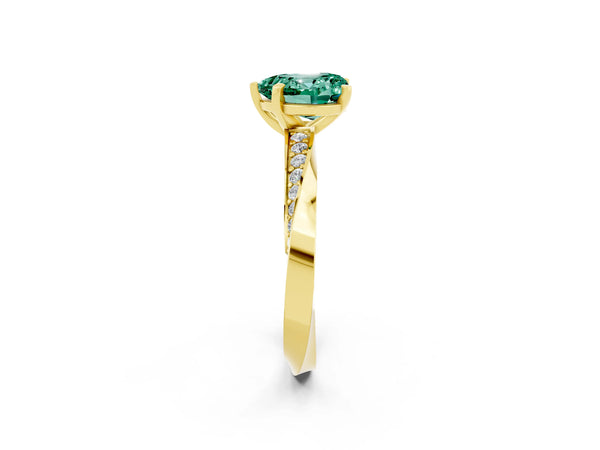 Yellow gold Heart Cut Green Sapphire Engagement Ring with Side Stone Accents and Four-Prong Setting