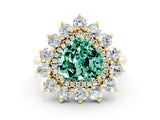Yellow gold Heart Cut Green Sapphire Floral Double Halo Engagement Ring with Prong Setting_72