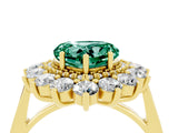 Yellow gold Heart Cut Green Sapphire Floral Double Halo Engagement Ring with Prong Setting_76