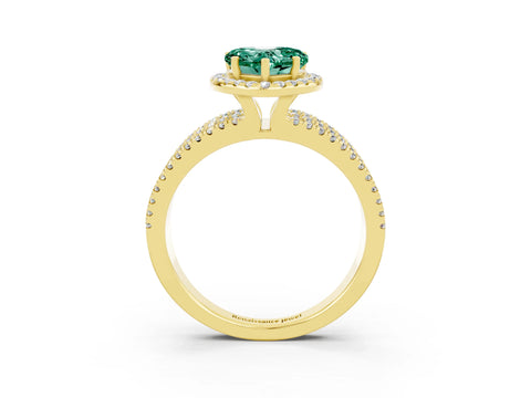 Yellow gold Heart Cut Green Sapphire Halo Engagement Ring with Split Shank and Four-Prong Setting_3