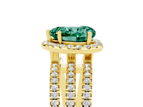 Yellow gold Heart Cut Green Sapphire Halo Engagement Ring with Split Shank and Four-Prong Setting_5