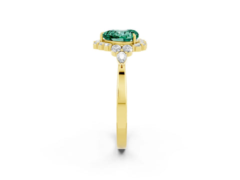 Yellow gold Heart Cut Green Sapphire Halo Ring with Pear Side Stones and Prong Setting_14