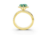 Yellow gold Heart Cut Green Sapphire Halo Ring with Round Split Shank and Prong Setting_51