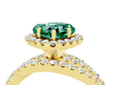 Yellow gold Heart Cut Green Sapphire Halo Ring with Round Split Shank and Prong Setting_52