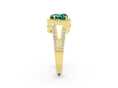 Yellow gold Heart Cut Green Sapphire Halo Ring with Split Shank U-Prong Band and Four-Prong Setting_2