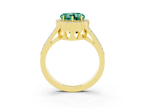 Yellow gold Heart Cut Green Sapphire Halo Ring with Split Shank U-Prong Band and Four-Prong Setting_3