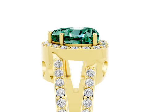 Yellow gold Heart Cut Green Sapphire Halo Ring with Split Shank U-Prong Band and Four-Prong Setting_5