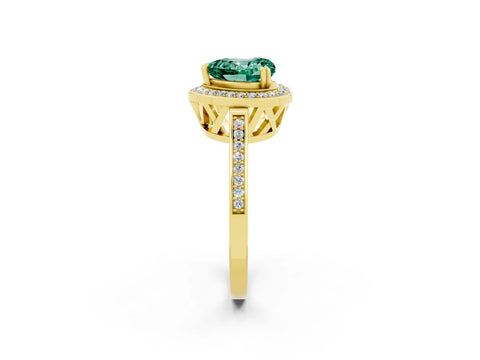 Yellow gold Heart Cut Green Sapphire Halo Ring with Split Shank and Four-Prong Setting_2