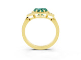 Yellow gold Heart Cut Green Sapphire Halo Ring with Tapered Band and Four-Prong Setting_3
