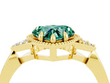 Yellow gold Heart Cut Green Sapphire Halo Ring with Tapered Band and Four-Prong Setting_4
