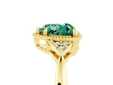 Yellow gold Heart Cut Green Sapphire Halo Ring with Tapered Band and Four-Prong Setting_5