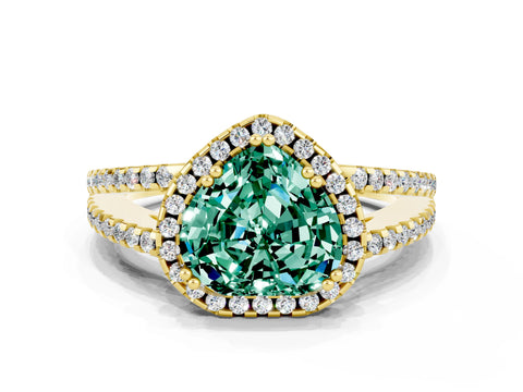 Yellow gold Heart Cut Green Sapphire Halo Split Shank Engagement Ring_12