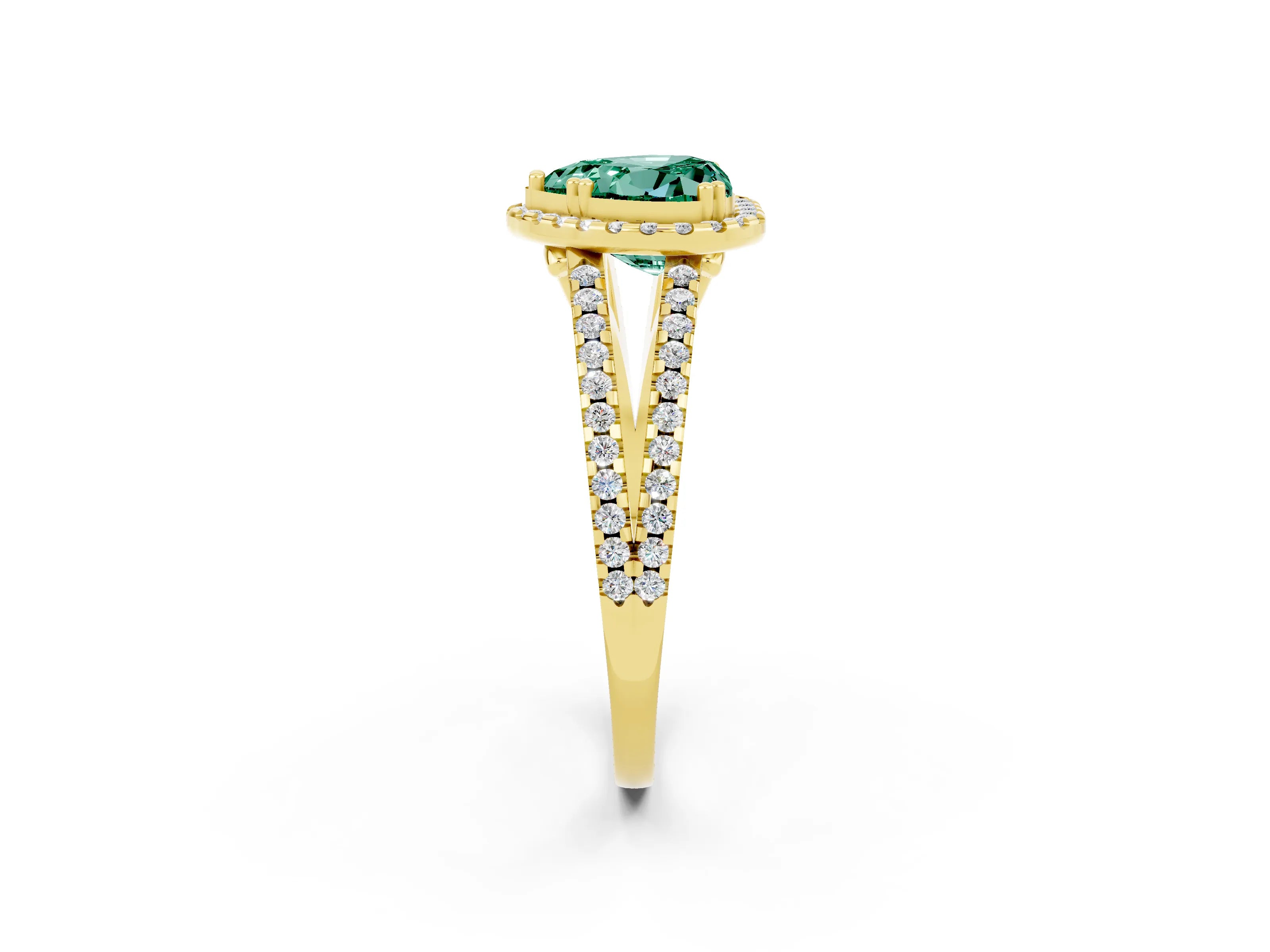 Yellow gold Heart Cut Green Sapphire Halo Split Shank Engagement Ring_14