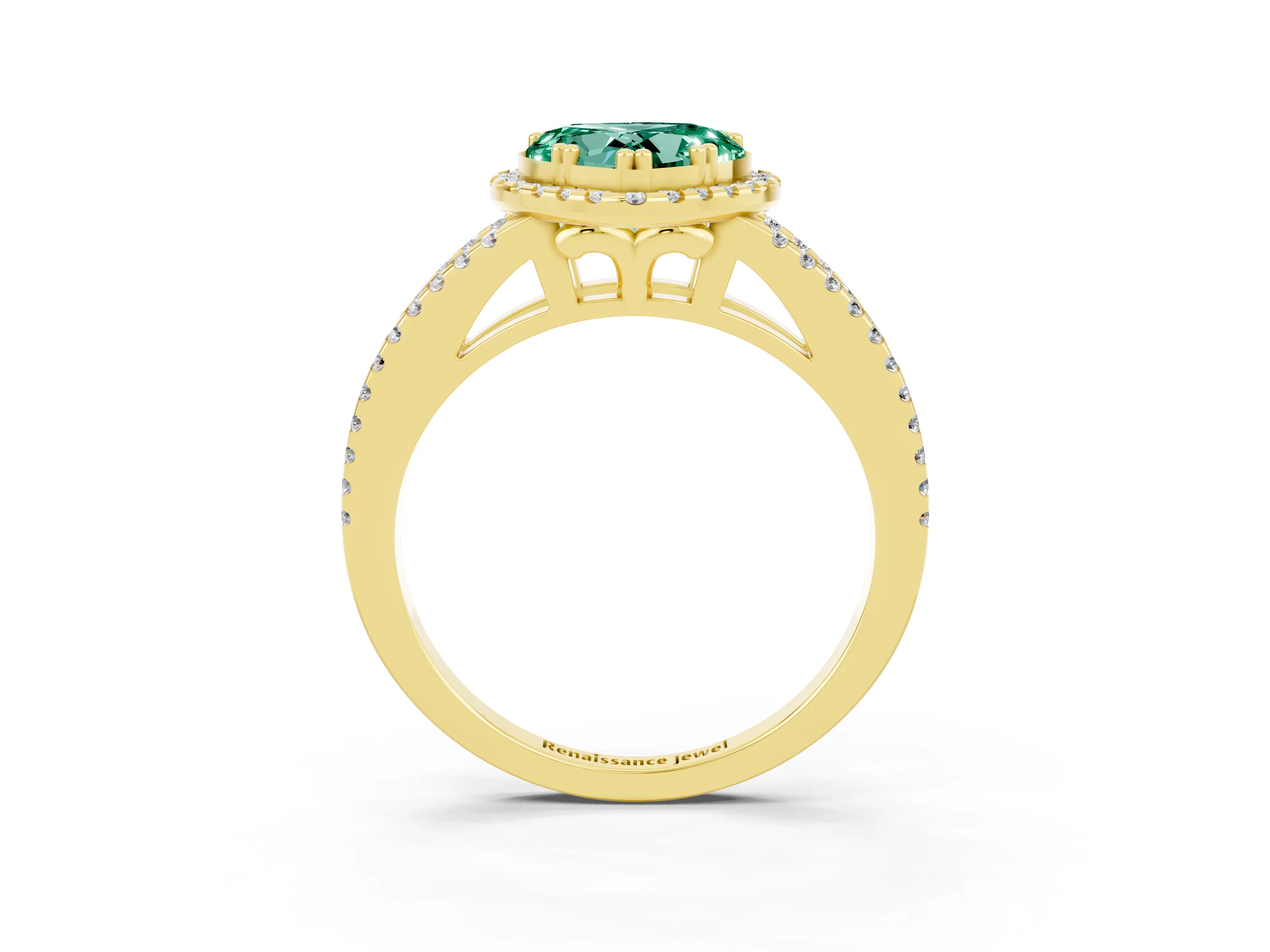Yellow gold Heart Cut Green Sapphire Halo Split Shank Engagement Ring_15