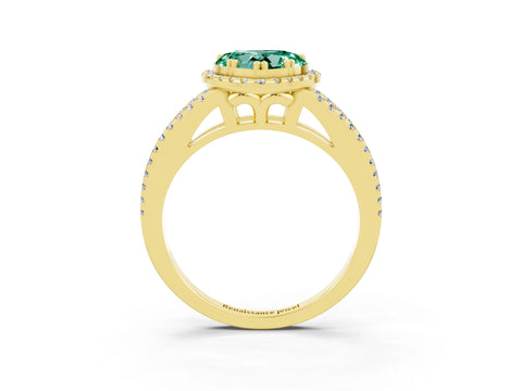 Yellow gold Heart Cut Green Sapphire Halo Split Shank Engagement Ring_15