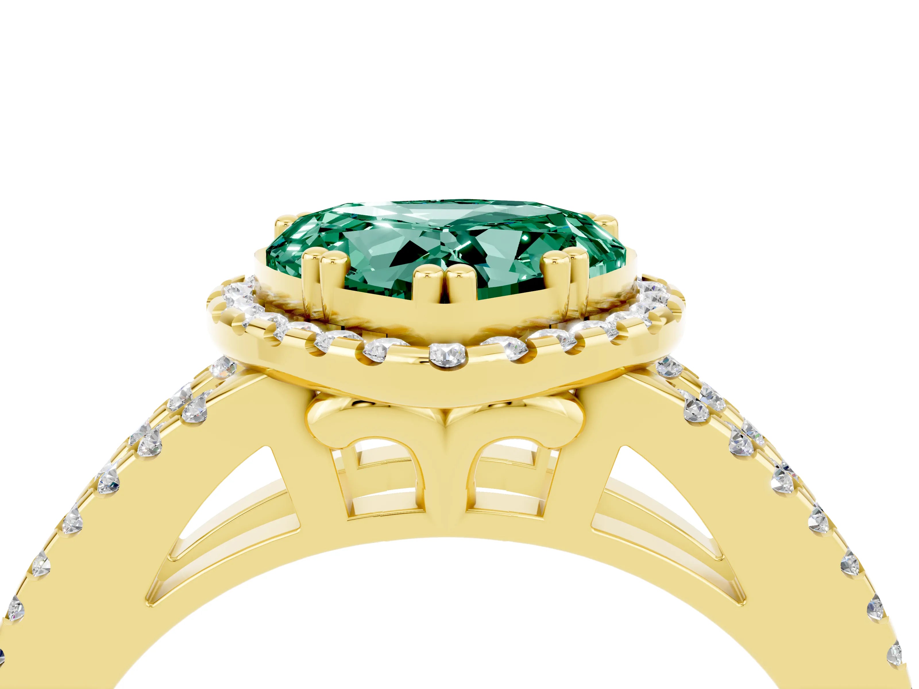 Yellow gold Heart Cut Green Sapphire Halo Split Shank Engagement Ring_16