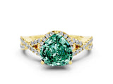 Yellow gold Heart Cut Green Sapphire  Halo Twist Band Solitaire Prong Setting Ring_24