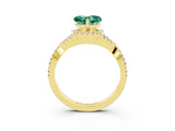 Yellow gold Heart Cut Green Sapphire Halo Twist Band Solitaire Prong Setting Ring_3